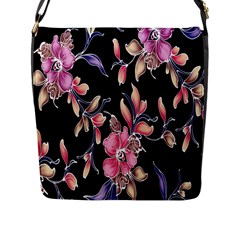 Neon Flowers Rose Sunflower Pink Purple Black Flap Messenger Bag (l)  by Alisyart