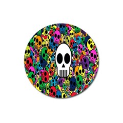 Skull Background Bright Multi Colored Magnet 3  (round) by Simbadda
