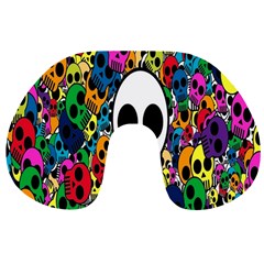 Skull Background Bright Multi Colored Travel Neck Pillows by Simbadda