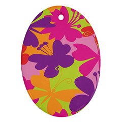 Butterfly Animals Rainbow Color Purple Pink Green Yellow Oval Ornament (two Sides) by Alisyart