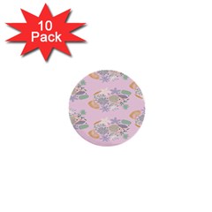 Floral Flower Rose Sunflower Star Leaf Pink Green Blue 1  Mini Buttons (10 Pack)  by Alisyart
