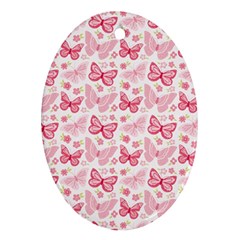 Cute Pink Flowers And Butterflies Pattern  Oval Ornament (two Sides) by TastefulDesigns