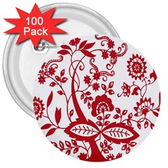 Red Vintage Floral Flowers Decorative Pattern Clipart 3  Buttons (100 Pack)  by Simbadda