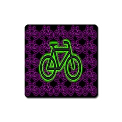 Bike Graphic Neon Colors Pink Purple Green Bicycle Light Square Magnet by Alisyart