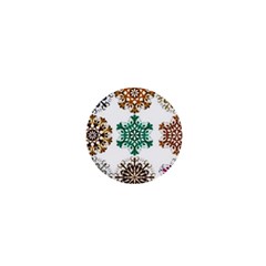 A Set Of 9 Nine Snowflakes On White 1  Mini Buttons by Amaryn4rt
