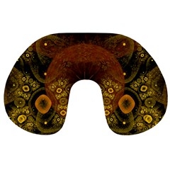 Fractal Yellow Design On Black Travel Neck Pillows by Amaryn4rt