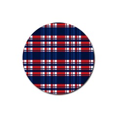 Plaid Red White Blue Rubber Round Coaster (4 Pack)  by Alisyart