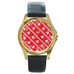 Panda Bear Face Line Red White Round Gold Metal Watch by Alisyart
