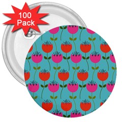 Tulips Floral Background Pattern 3  Buttons (100 Pack)  by Simbadda