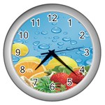 Fruit Water Bubble Lime Blue Wall Clocks (Silver)  Front