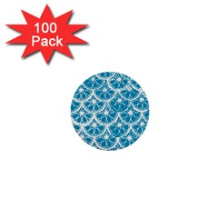 Lime Blue Star Circle 1  Mini Buttons (100 Pack)  by Alisyart