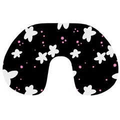 Square Pattern Black Big Flower Floral Pink White Star Travel Neck Pillows by Alisyart