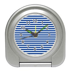 Horizontal Stripes Dark Blue Travel Alarm Clocks by Mariart