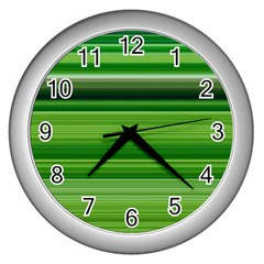 Horizontal Stripes Line Green Wall Clocks (silver)  by Mariart