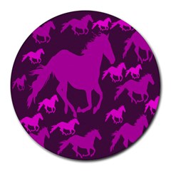 Pink Horses Horse Animals Pattern Colorful Colors Round Mousepads by Simbadda
