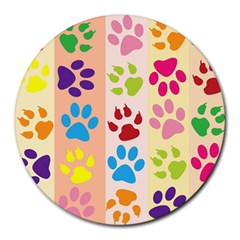 Colorful Animal Paw Prints Background Round Mousepads by Simbadda