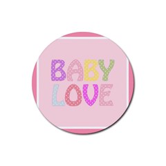 Pink Baby Love Text In Colorful Polka Dots Rubber Coaster (round)  by Simbadda