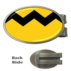Chevron Wave Yellow Black Line Money Clips (oval)  by Mariart