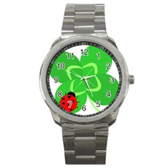 Insect Flower Floral Animals Green Red Line Sport Metal Watch by Mariart
