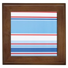 Navy Blue White Red Stripe Blue Finely Striped Line Framed Tiles by Mariart