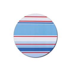 Navy Blue White Red Stripe Blue Finely Striped Line Rubber Coaster (round)  by Mariart