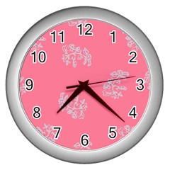 Branch Berries Seamless Red Grey Pink Wall Clocks (silver)  by Mariart