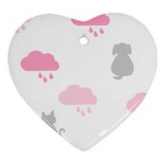 Raining Cats Dogs White Pink Cloud Rain Ornament (heart) by Mariart