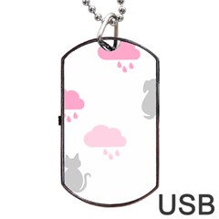 Raining Cats Dogs White Pink Cloud Rain Dog Tag Usb Flash (two Sides) by Mariart