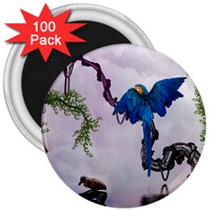 Wonderful Blue Parrot In A Fantasy World 3  Magnets (100 Pack) by FantasyWorld7