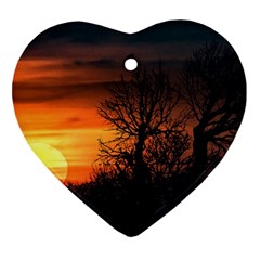 Sunset At Nature Landscape Heart Ornament (two Sides) by dflcprints