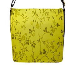 Flowery Yellow Fabric Flap Messenger Bag (l)  by Nexatart