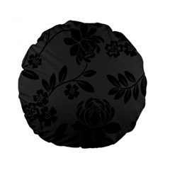Flower Floral Rose Black Standard 15  Premium Round Cushions by Mariart