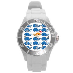 Fish Animals Whale Blue Orange Love Round Plastic Sport Watch (l) by Mariart