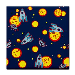 Rocket Ufo Moon Star Space Planet Blue Circle Face Towel by Mariart