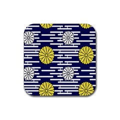 Sunflower Line Blue Yellpw Rubber Square Coaster (4 Pack)  by Mariart