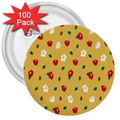 Tulip Sunflower Sakura Flower Floral Red White Leaf Green 3  Buttons (100 Pack)  by Mariart
