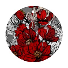 Red Flowers Pattern Round Ornament (two Sides) by TastefulDesigns