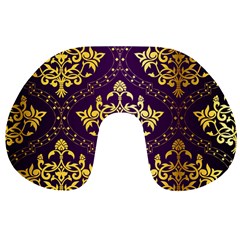 Flower Purplle Gold Travel Neck Pillows by Mariart