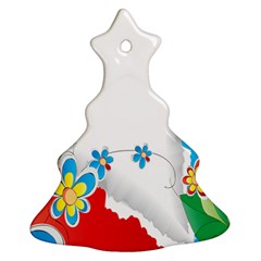 Flower Floral Papper Butterfly Star Sunflower Red Blue Green Leaf Christmas Tree Ornament (two Sides) by Mariart