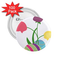 Eggs Three Tulips Flower Floral Rainbow 2 25  Buttons (100 Pack)  by Mariart