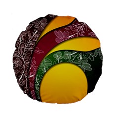 Flower Floral Leaf Star Sunflower Green Red Yellow Brown Sexxy Standard 15  Premium Flano Round Cushions by Mariart