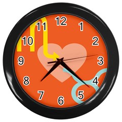 Illustrated Zodiac Love Heart Orange Yellow Blue Wall Clocks (black) by Mariart