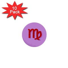 Illustrated Zodiac Purple Red Star Polka 1  Mini Buttons (10 Pack)  by Mariart