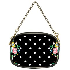 Flower Frame Floral Polkadot White Black Chain Purses (one Side)  by Mariart