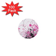 Wreaths Frame Flower Floral Pink Black 1  Mini Buttons (100 Pack)  by Mariart