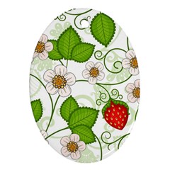 Strawberry Fruit Leaf Flower Floral Star Green Red White Ornament (oval) by Mariart