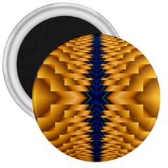 Plaid Blue Gold Wave Chevron 3  Magnets by Mariart