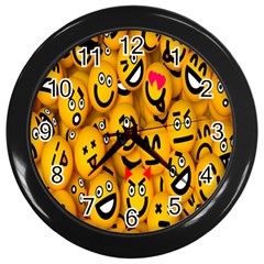 Smileys Linus Face Mask Cute Yellow Wall Clocks (black) by Mariart