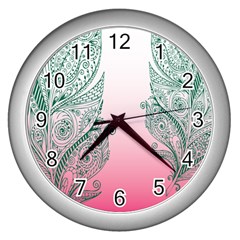 Toggle The Widget Bar Leaf Green Pink Wall Clocks (silver)  by Mariart