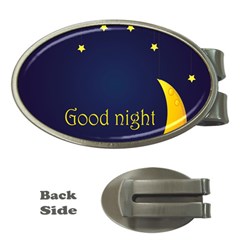 Star Moon Good Night Blue Sky Yellow Light Money Clips (oval)  by Mariart